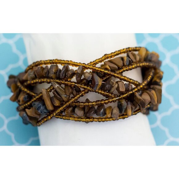 Vintage Tiger's Eye Elven Flexible Cuff Bracelet 7 inch by Avon - R19 - Picture 2 of 3